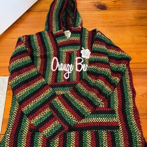 Striped Hooded Baja Hoodie Orange Beach